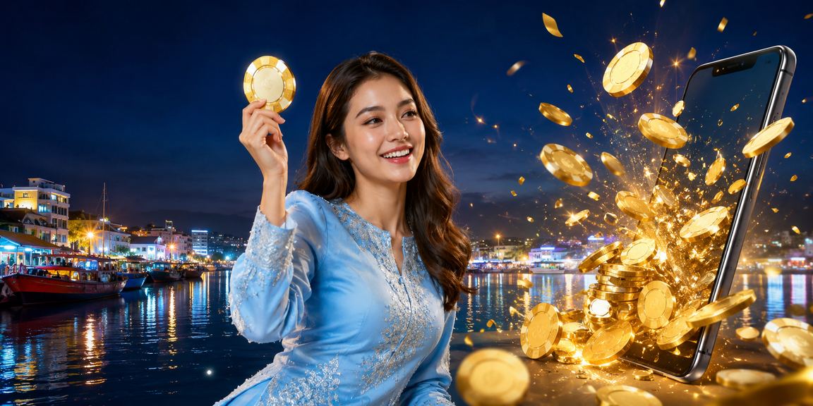 Pengguna Malaysia dalam baju kurung mengakses kasino langsung 1300 di telefon pintar